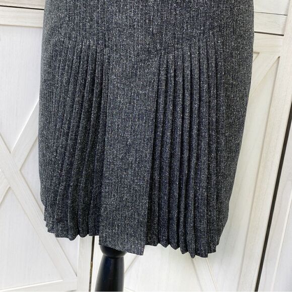 Halogen Speckled Tweed Pleated Skirt Black Gray 2 A Line Academia Knee Length - Picture 5 of 13